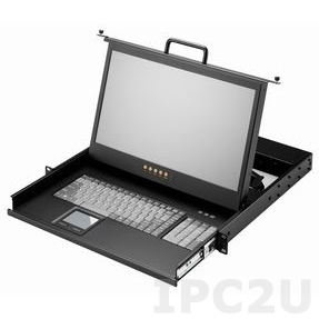 AMK501-17WPB 1U консоль для 19&quot; стойки 17.3&quot; TFT LCD монитор, 1920x1080, клавиатура, VGA, 1.8м кабель KVM, 1 порт PS2 K/B, Touchpad, одиночные направляющие, стальной корпус