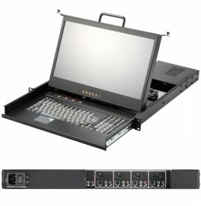 AMK704-174B 1U консоль для 19&quot; стойки 17&quot; TFT LCD монитор, клавиатура, комплект кабелей 4хDP, 4хUSB, 4хАудиовход, 4хМикрофон, Touchpad, двойные направляющие, стальной корпус